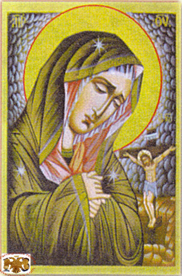 Holy Virgin Mary Panagia Grief Byzantine Wooden Icon on Canvas